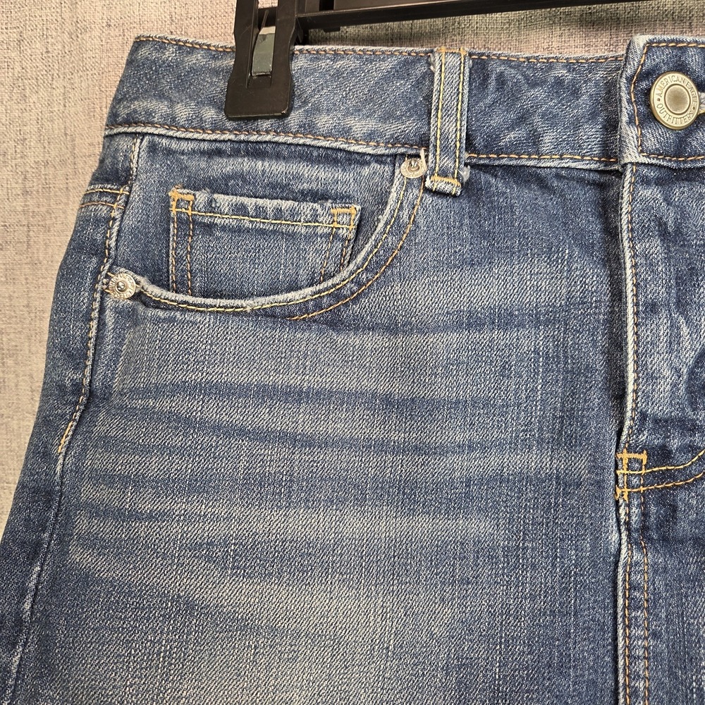 American Eagle Y2K Denim Mini Skirt VTG Button Fly SZ 2 Raw Frayed Hem Grunge - Picture 3 of 7